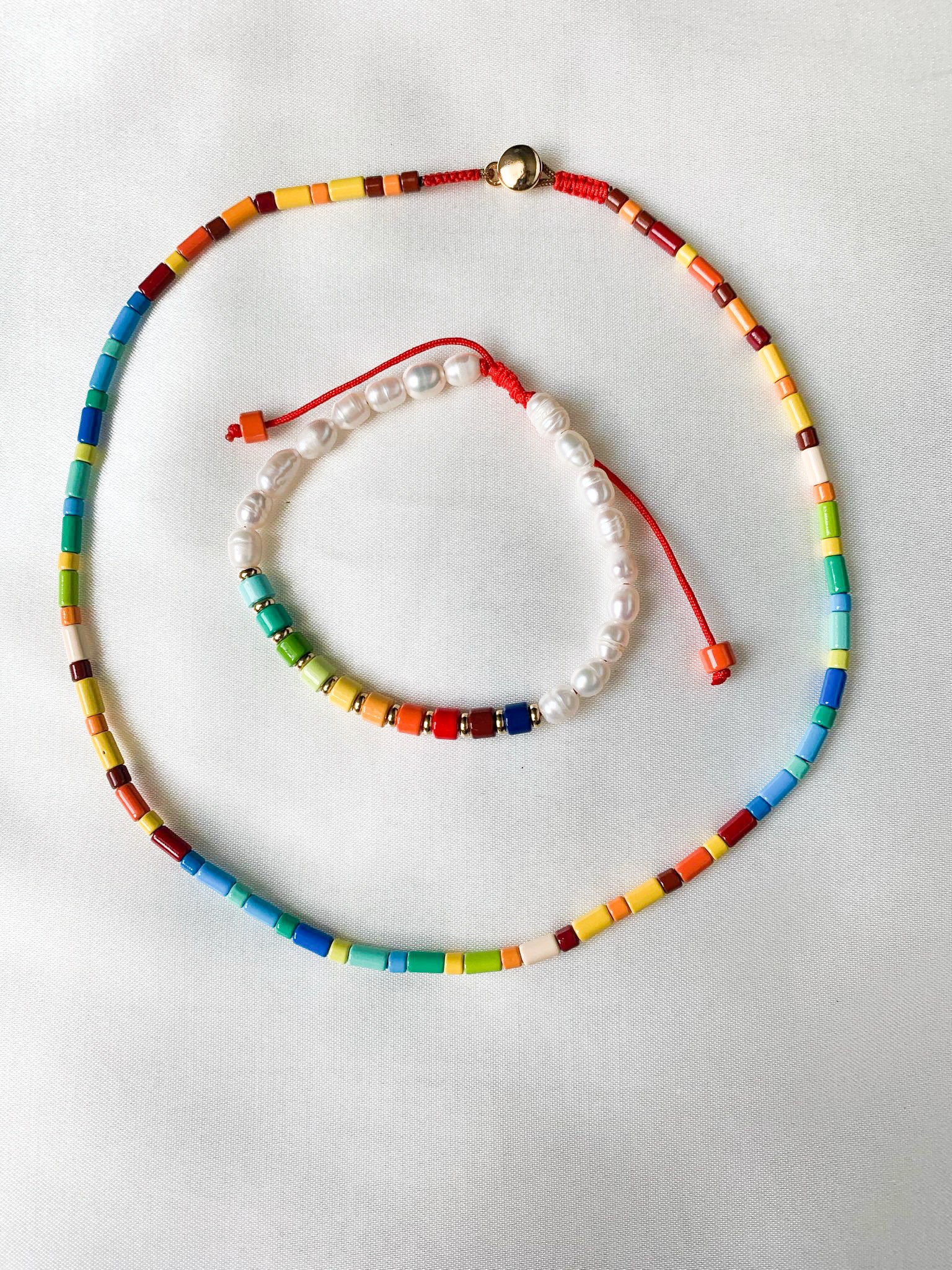 Ceramic Beaded Necklace and Bracelet